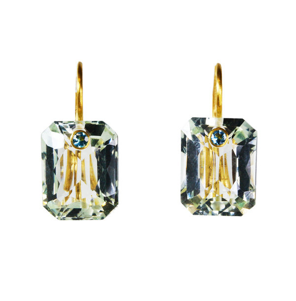グリーンクォーツ & アパタイト "エメラルドカット・ジェム" ピアス GREEN QUARTZ & APATITE