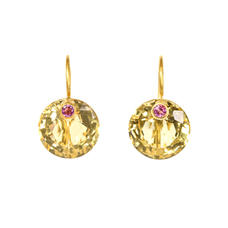 シトリン ＆ ピンクトルマリン スモール "ラウンド・ジェム" ピアス CITRINE & PINK TOURMALINE