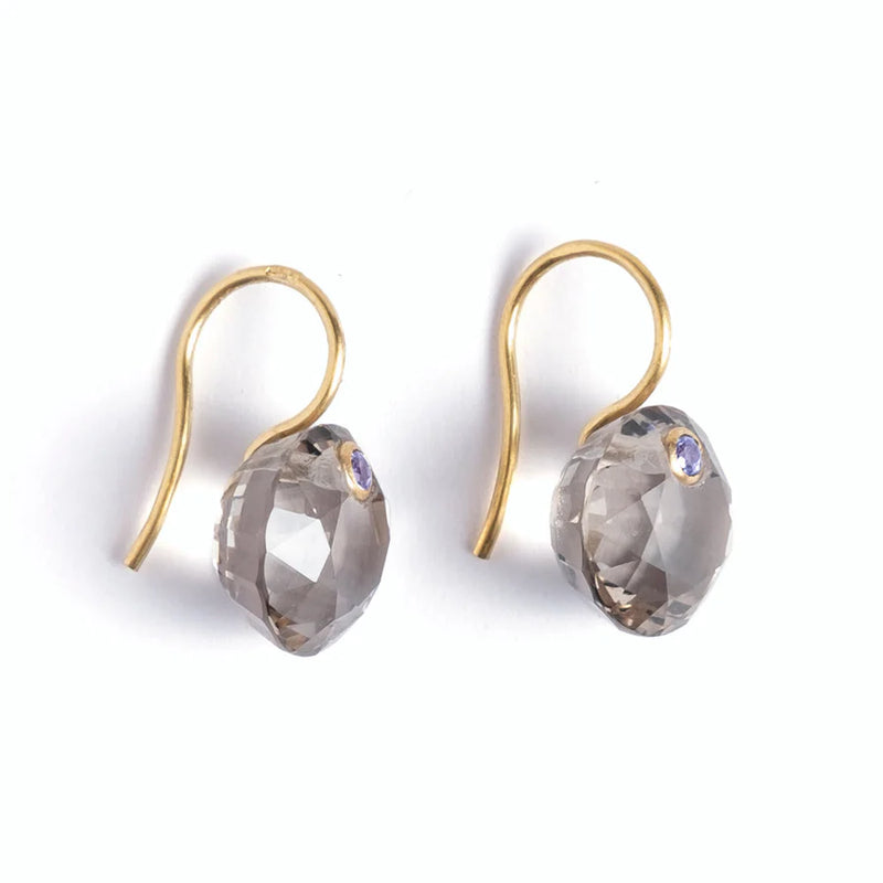 スモーキークォーツ ＆ タンザナイト スモール "ラウンド・ジェム" ピアス SMOKEY QUARTZ & TANZANITE